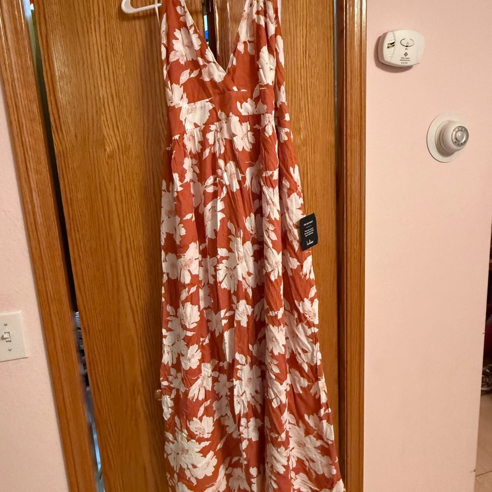 Lulus Follow the Summer Orange Floral Print Halter Midi Dress